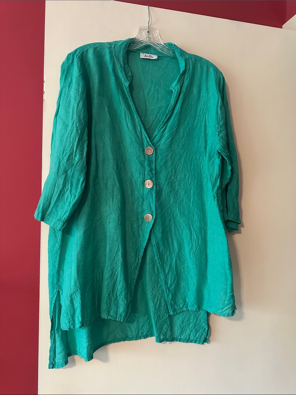 Lightweight Teal Button-Front Blouse - Devitalia linen